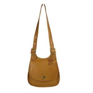 COACH Vintage Crescent Saddle Shoulder Bag NYC 9235 Tan Brown Leather Turn Lock